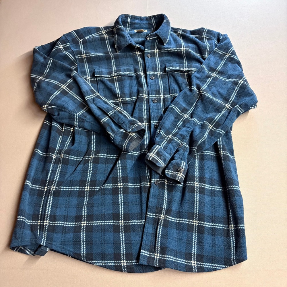 LL Bean Mens XL Tall Fleece Shirt Jacket Blue Black Plaid Polyester 273075